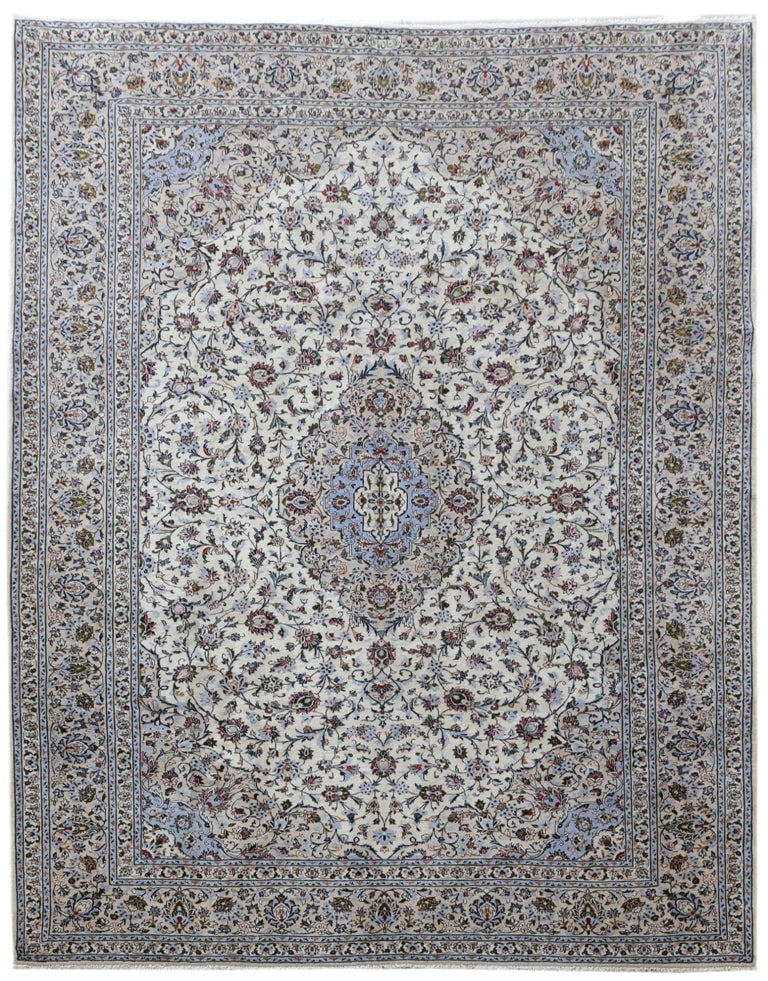 10.4 x 13 Hand-Knotted Persian Signed Kashan Rug Grey Iran: 10.4 x 13 Hand-Knotted Persian Signed Kashan Rug Grey Iran Free continental US Shipping Elevate your living space with this exquisite hand-knotted Persian Signed Kashan Rug, measuring 10' 4" x 13' 2".