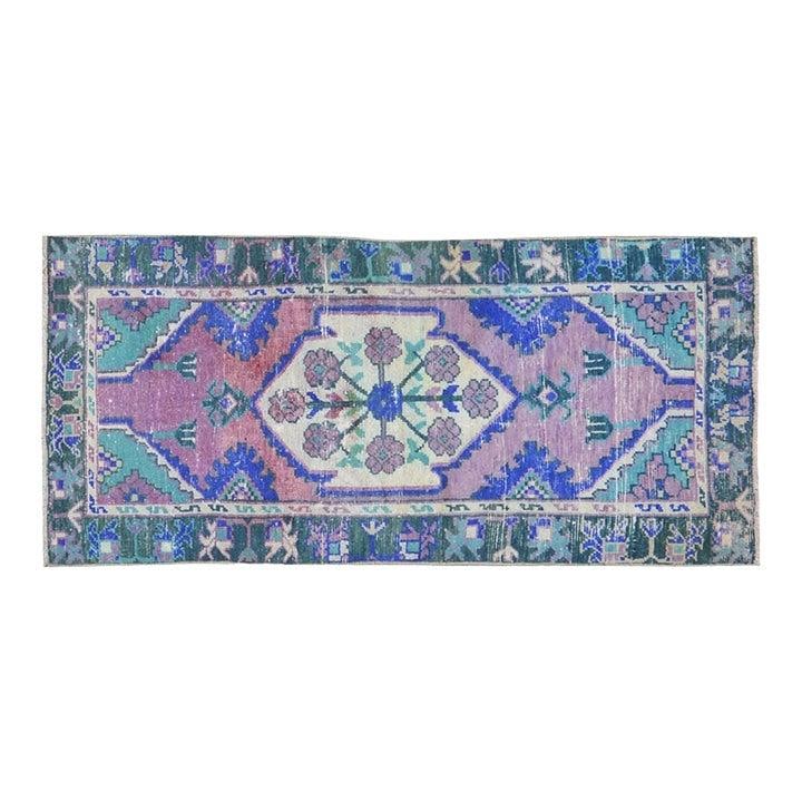 Amethyst Wool Hand-Knotted Anatolian Rug 2'1 x 4'10 Vintage Turkish: Amethyst Wool Hand-Knotted Anatolian Rug 2'1 x 4'10 Vintage Turkish This vintage Turkish Anatolian rug is hand-knotted from wool using traditional techniques, blending timeless craftsmanship with mode