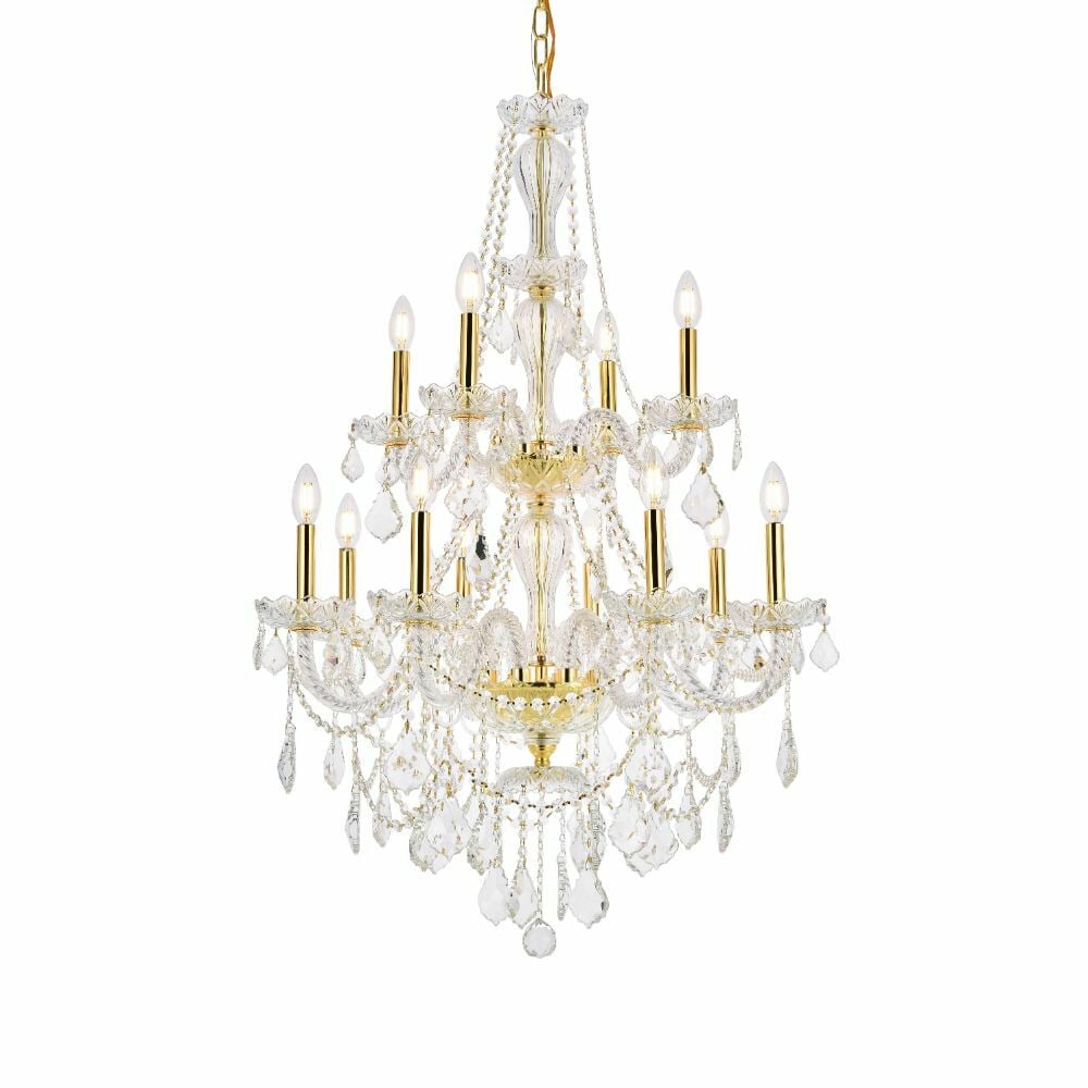 Giselle 12-Light Gold Crystal Chandelier 41 Inch Elegant Lighting: Giselle 12-Light Gold Crystal Chandelier 41 Inch Elegant Lighting Illuminate your space with this stunning Large Gold Foyer Dining Room Crystal Chandelier. Designed in the Venetian style, this 12-ligh