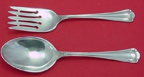 2 Piece Sterling Salad Servers Whiting Stuart Pattern: 2 Piece Sterling Salad Servers Whiting Stuart Pattern Elegant 2-piece salad serving set in the Stuart pattern by Whiting, crafted in sterling silver. This set includes a salad serving spoon and salad 