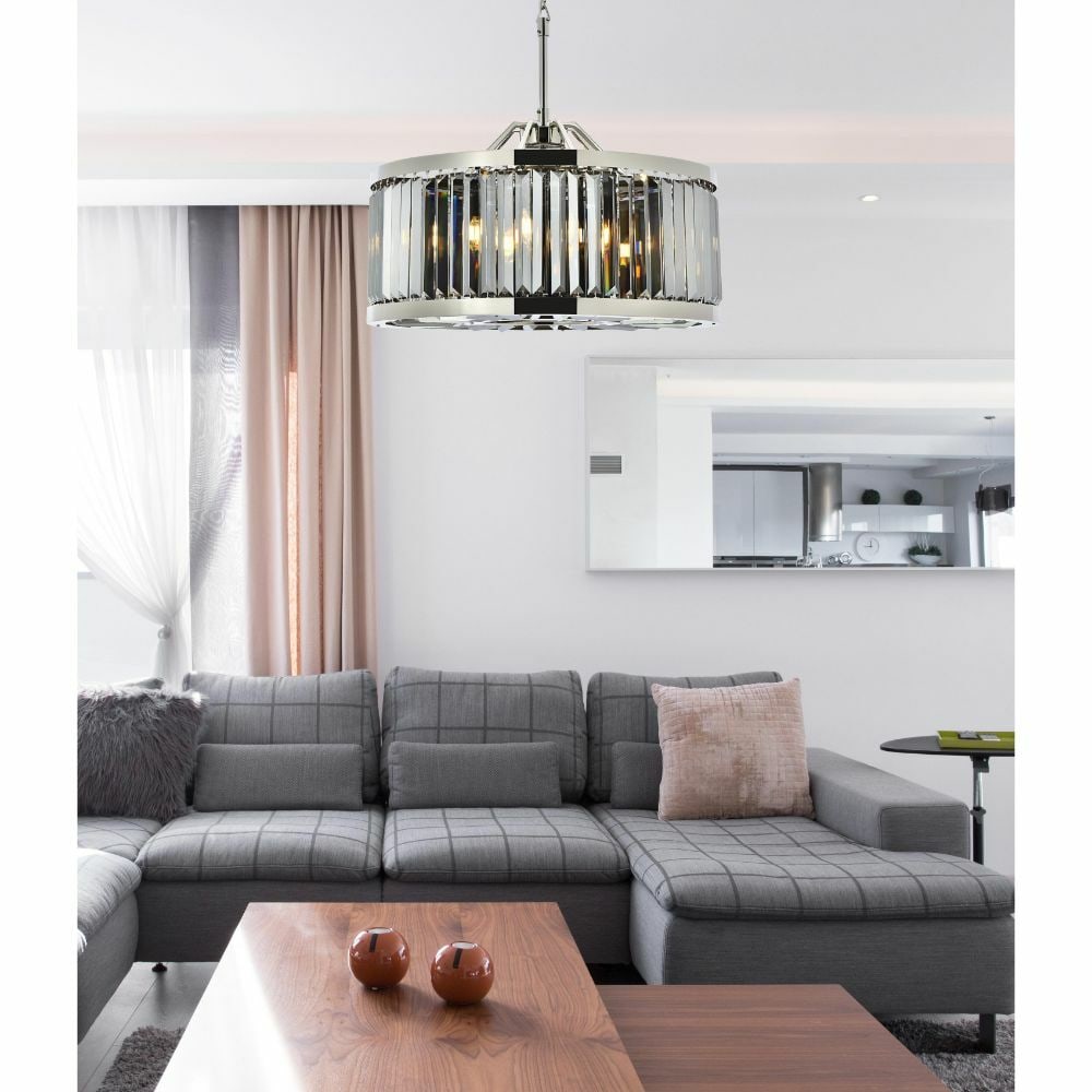 Chelsea Crystal 8-Light Polished Nickel Chandelier 28 inch: Chelsea Crystal 8-Light Polished Nickel Chandelier 28 inch This modern chandelier features a polished nickel frame adorned with high-quality royal cut silver shade crystals, creating a striking center