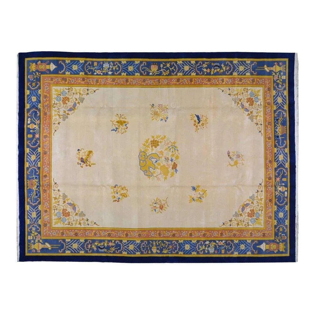 10'9 x 14'4 Hand Knotted Wool Chinese Art Deco Area Rug: 10'9 x 14'4 Hand Knotted Wool Chinese Art Deco Area Rug This vintage Chinese Art Deco rug is hand-knotted from wool using traditional techniques, offering a blend of enduring craftsmanship and modern 