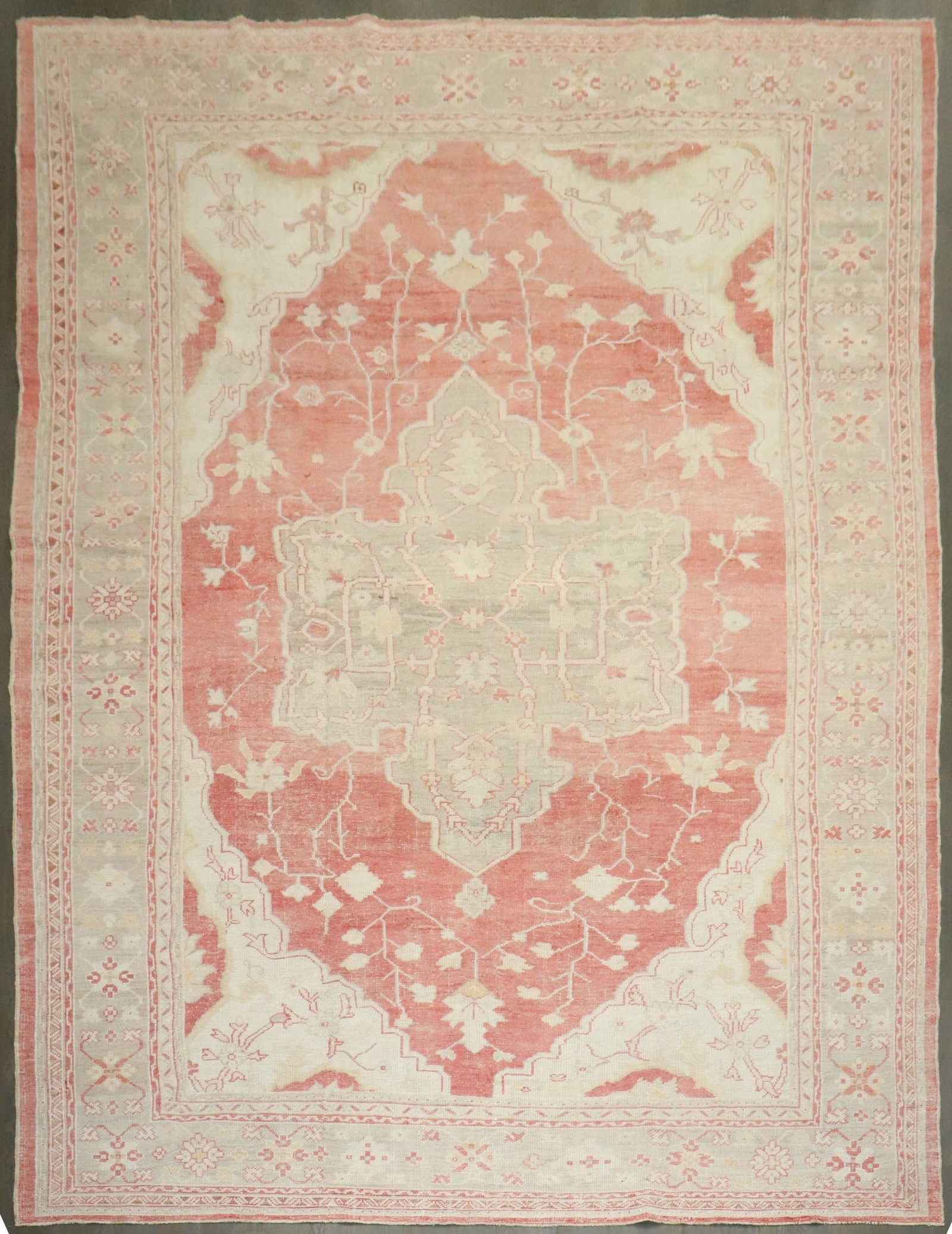 11' 4" x 16' 6" Antique Turkish Oushak Carpet Red Ivory Medallion (1 of 16)