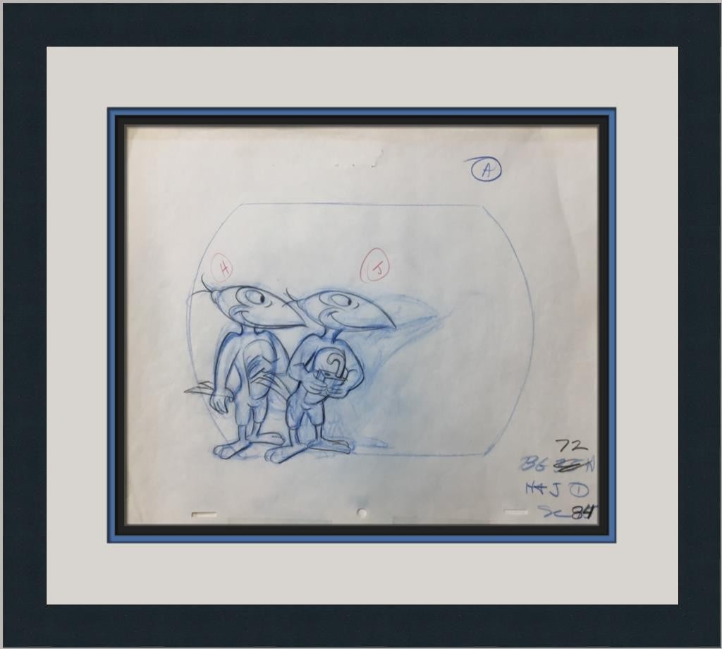 Heckle and Jeckle 1966 Original Model Sheet Drawing in Custom Frame: Heckle and Jeckle 1966 Original Model Sheet Drawing in Custom Frame This is an original model sheet drawing of Heckle and Jeckle from the Terrytoons Animations studio, produced in 1966 and custom fram