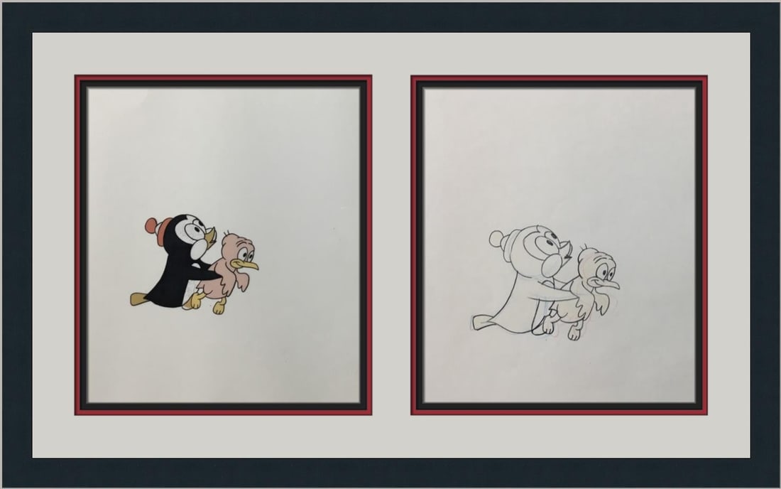 Framed hand painted Walter Lantz cel with drawing Chilly Willy and Baby Goonie Bird (1 of 5)
