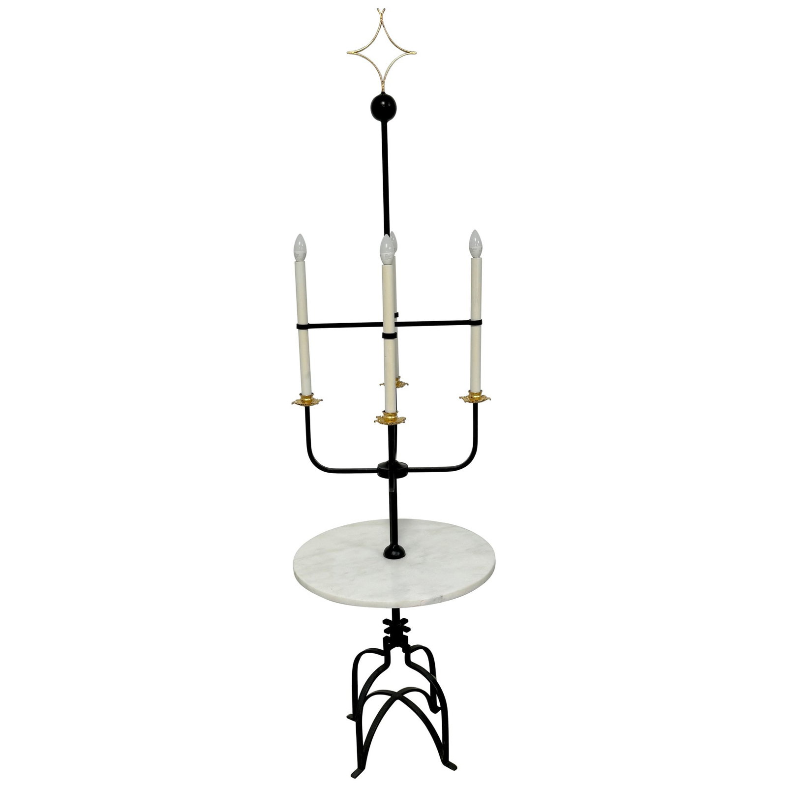 Tommi Parzinger Marble Table Floor Lamp 84 in 1960s: Tommi Parzinger Marble Table Floor Lamp 84 in 1960s This exquisite Tommi Parzinger Floor Lamp, crafted between 1960 and 1969, embodies the elegance of mid-century modern design. Standing at an impress