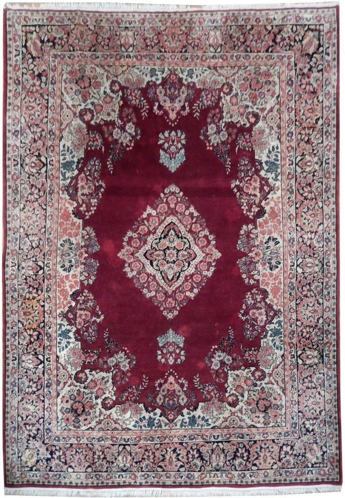 Persian Kerman Sarouk Rug 8'6 x 11'10 Antique Estate Carpet: Persian Kerman Sarouk Rug 8'6 x 11'10 Antique Estate Carpet Free continental US Shipping Enhance your living space with this stunning Persian Kerman Sarouk rug, showcasing a blend of traditional desig