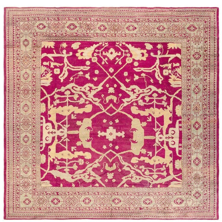 13' 10" x 14' Turkish Oushak Square Rug Deep Red: 13' 10" x 14' Turkish Oushak Square Rug Deep Red Early 20th-century Turkish Oushak rug in a deep red color. This pre-owned oversize square rug offers the classic character and scale associated with Ou