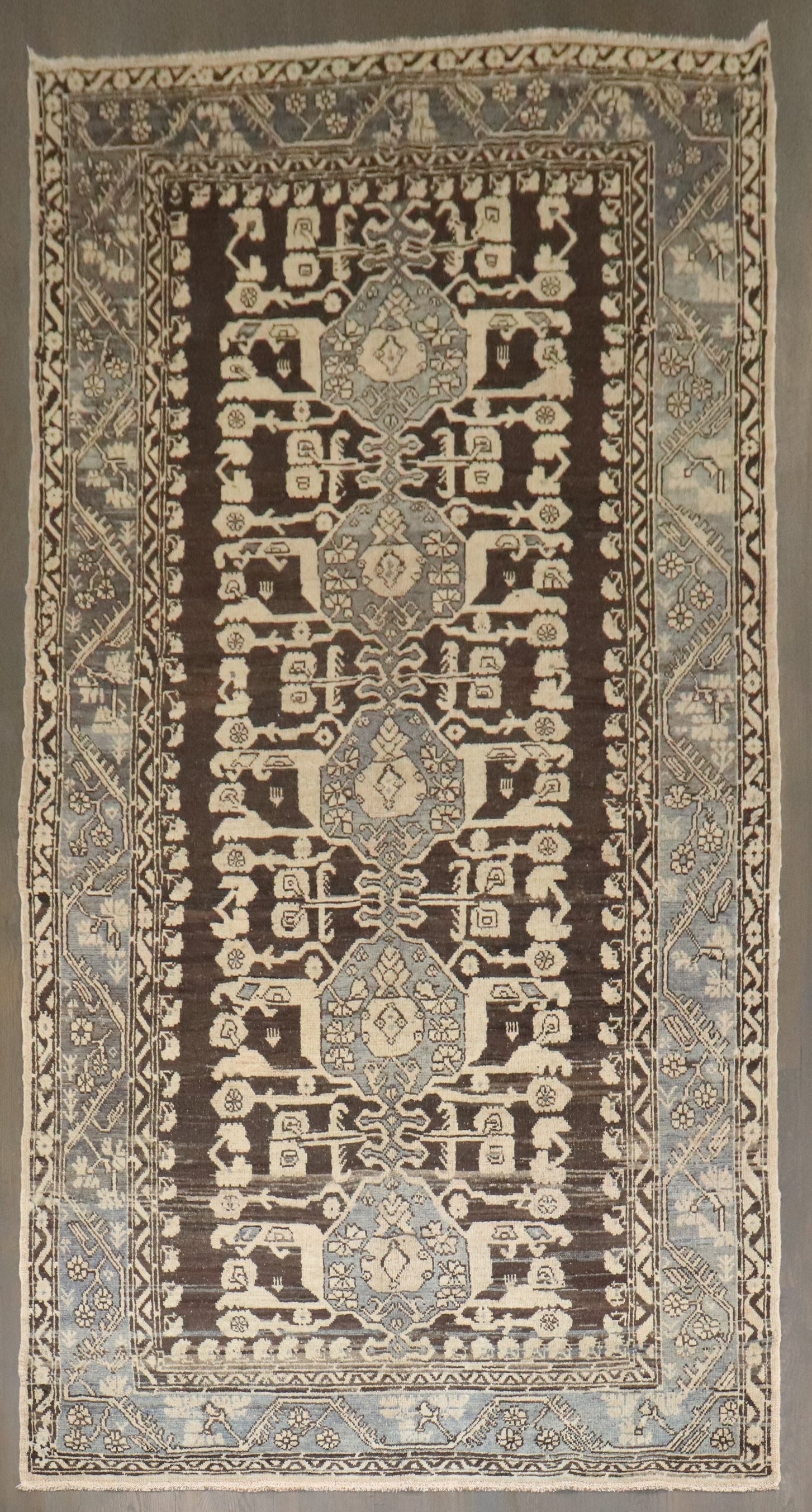 5' 9" x 11' Turkish Kula Gallery Rug Early 20th Century: 5' 9" x 11' Turkish Kula Gallery Rug Early 20th Century Early 20th century Turkish Kula gallery rug with an intricate patterned design. This pre-owned rug is identified as a Kula gallery piece. Specif