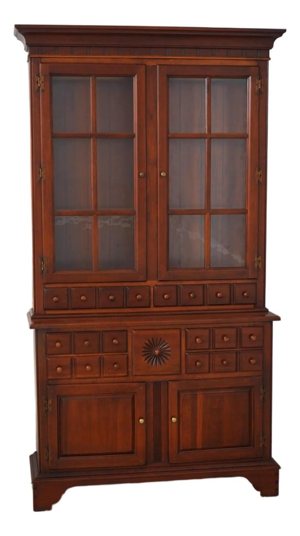 Lexington cherry wood china hutch cabinet with crackle glass (1 of 10)