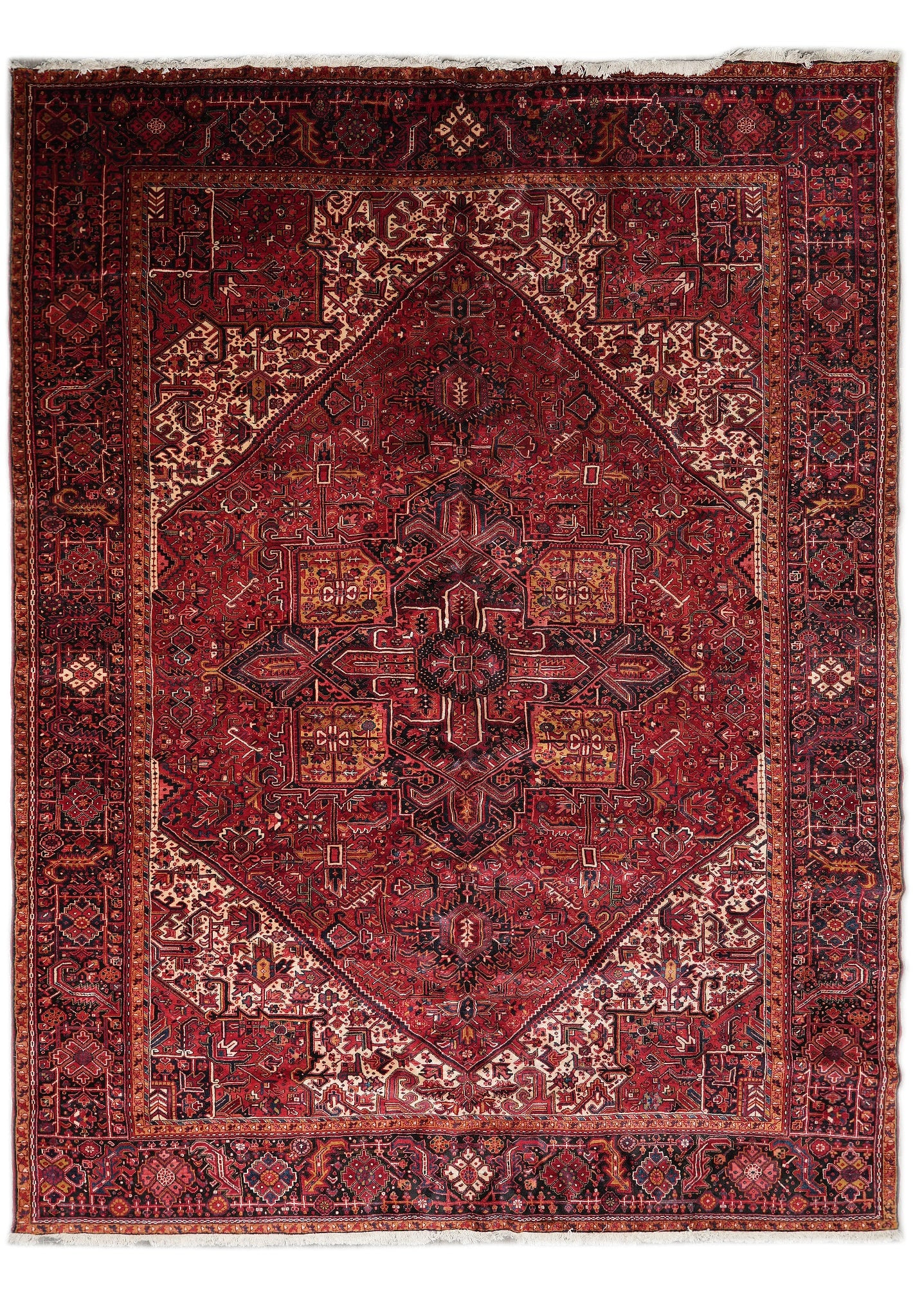 11 x 14.7 Authentic Persian Heriz Rug Hand Knotted Wool: 11 x 14.7 Authentic Persian Heriz Rug Hand Knotted Wool Free continental US Shipping This authentic large Persian Heriz rug measures 11 x 14.7 and is hand-knotted from premium quality wool. It feature