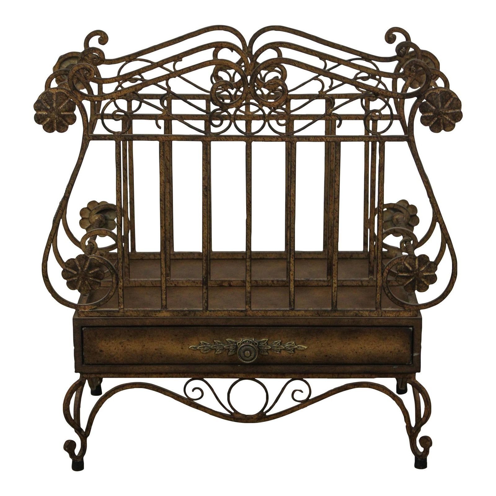 Vintage Scrolled Iron Magazine Rack with Drawer (1 of 10)