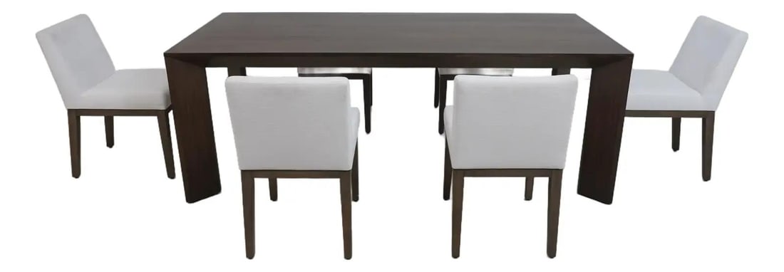 Restoration Hardware 7 Piece Modern Dining Set Walnut Gray Finish: Restoration Hardware 7 Piece Modern Dining Set Walnut Gray Finish Elevate your dining experience with this stylish 7 Piece Modern Dining Room Table and Chairs Set. This set features a contemporary des