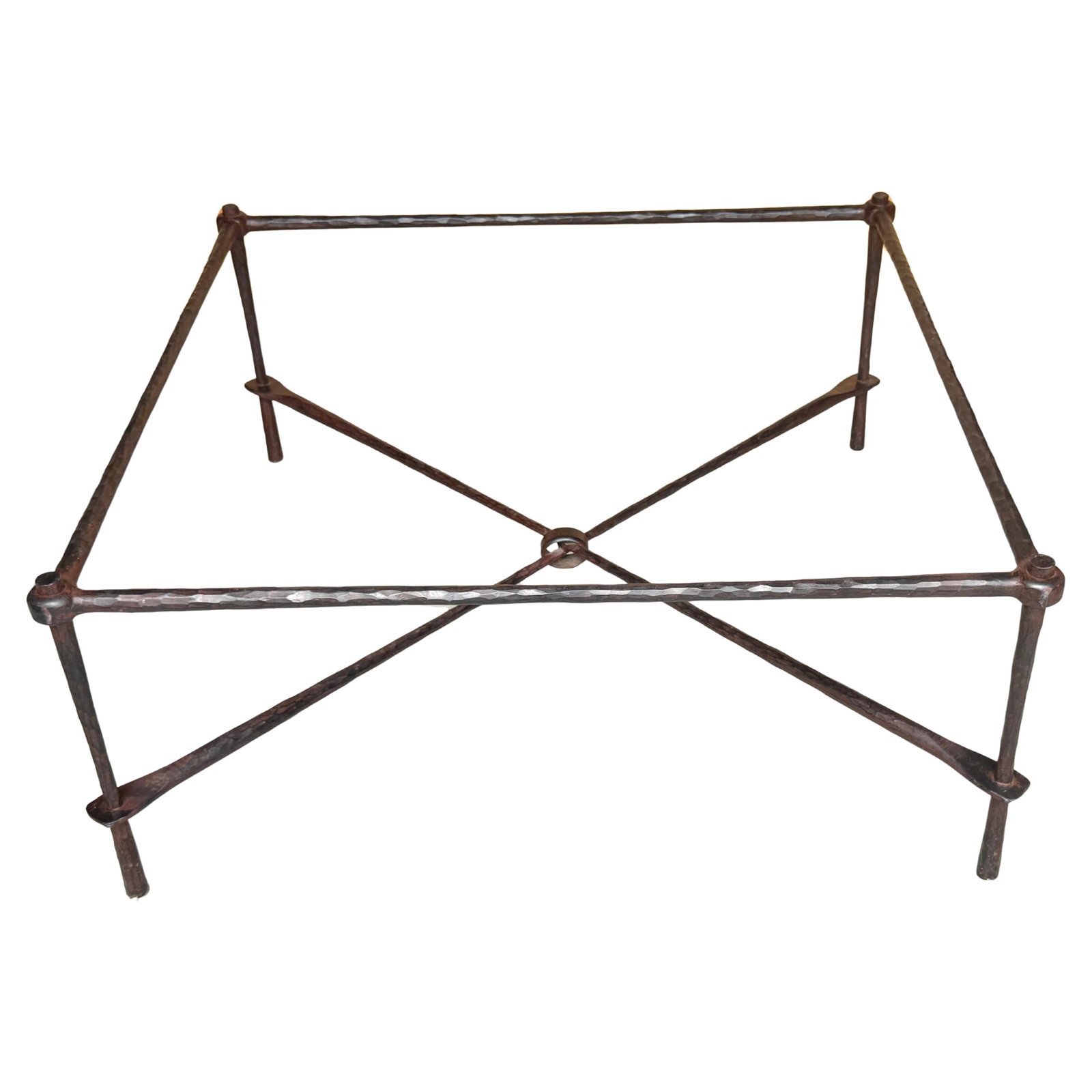 Set of 2 Modern Glass and Iron Coffee Tables by Giovanni Banci for Hermes: Set of 2 Modern Glass and Iron Coffee Tables by Giovanni Banci for Hermes This modern coffee table, designed by Giovanni Banci for Hermes in the late 20th century, features a hand-hammered wrought iro