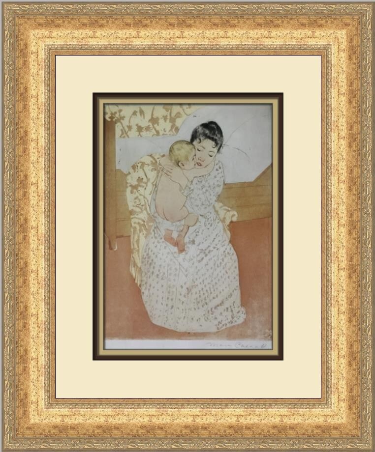 Framed Mary Cassatt Maternal Caress open edition offset lithograph 19 x 16 (1 of 2)
