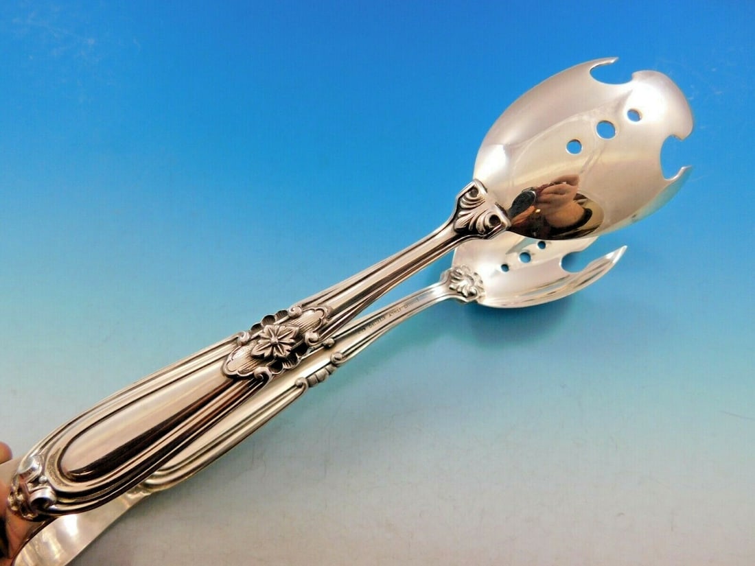 Buccellati Esteval Sterling Silver Ice Tong with Double Pierced Bowls 8 1/4" (1 of 7)