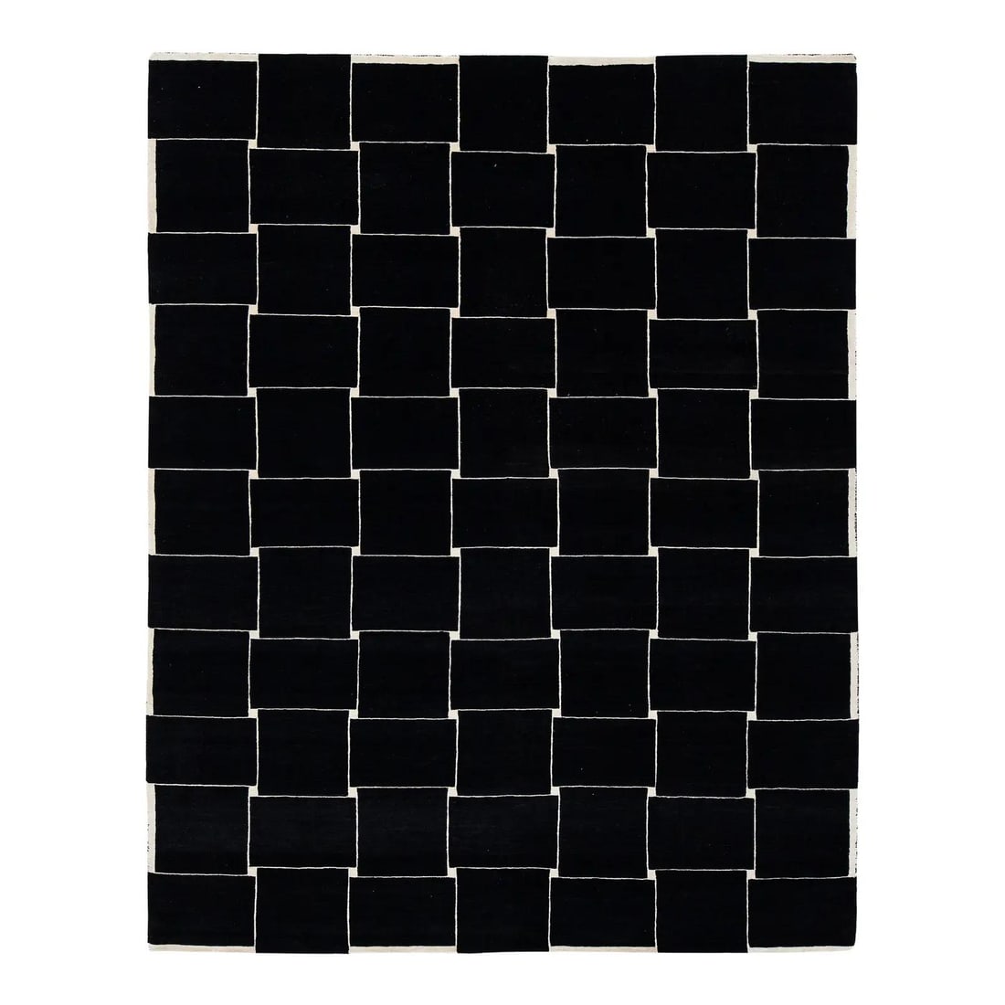 8' x 10'1" Wool Rug Black Cream Modernist Basketweave Pattern (1 of 10)