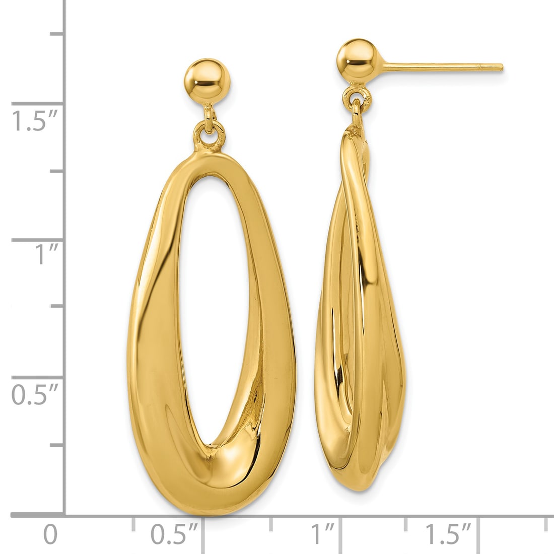 14K Polished Hollow Oval Hollow Post Dangle Earrings: 14K Polished Hollow Oval Hollow Post Dangle Earrings 14K Polished Hollow Wavy Oval Dangle Post Earrings Metal: 14k Yellow Gold Weight: 4.34 grams This item may take 2-5 weeks for shipping. PLEASE NOTE