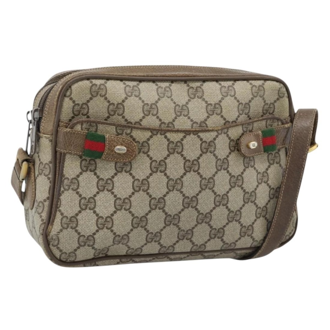 Gucci 904 02 049 GG Supreme Web Shoulder Bag Beige Gold PVC Leather: Gucci 904 02 049 GG Supreme Web Shoulder Bag Beige Gold PVC Leather Vintage Gucci GG Supreme Web Sherry Line shoulder bag in beige PVC leather and GG canvas with gold-tone detailing. Made in Italy, th