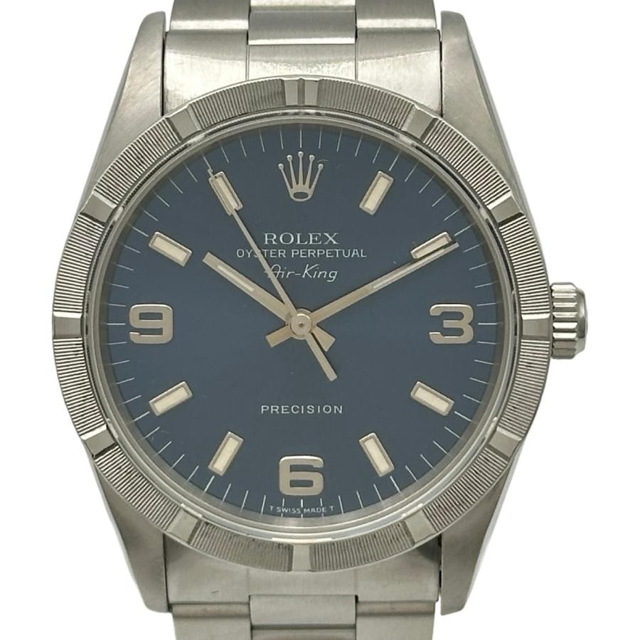 Rolex 14010 Air-King mens automatic blue dial steel wristwatch: Rolex 14010 Air-King mens automatic blue dial steel wristwatch Rolex Air-King reference 14010 is a pre-owned men's automatic wristwatch with a blue dial and stainless steel construction. This Swiss-ma