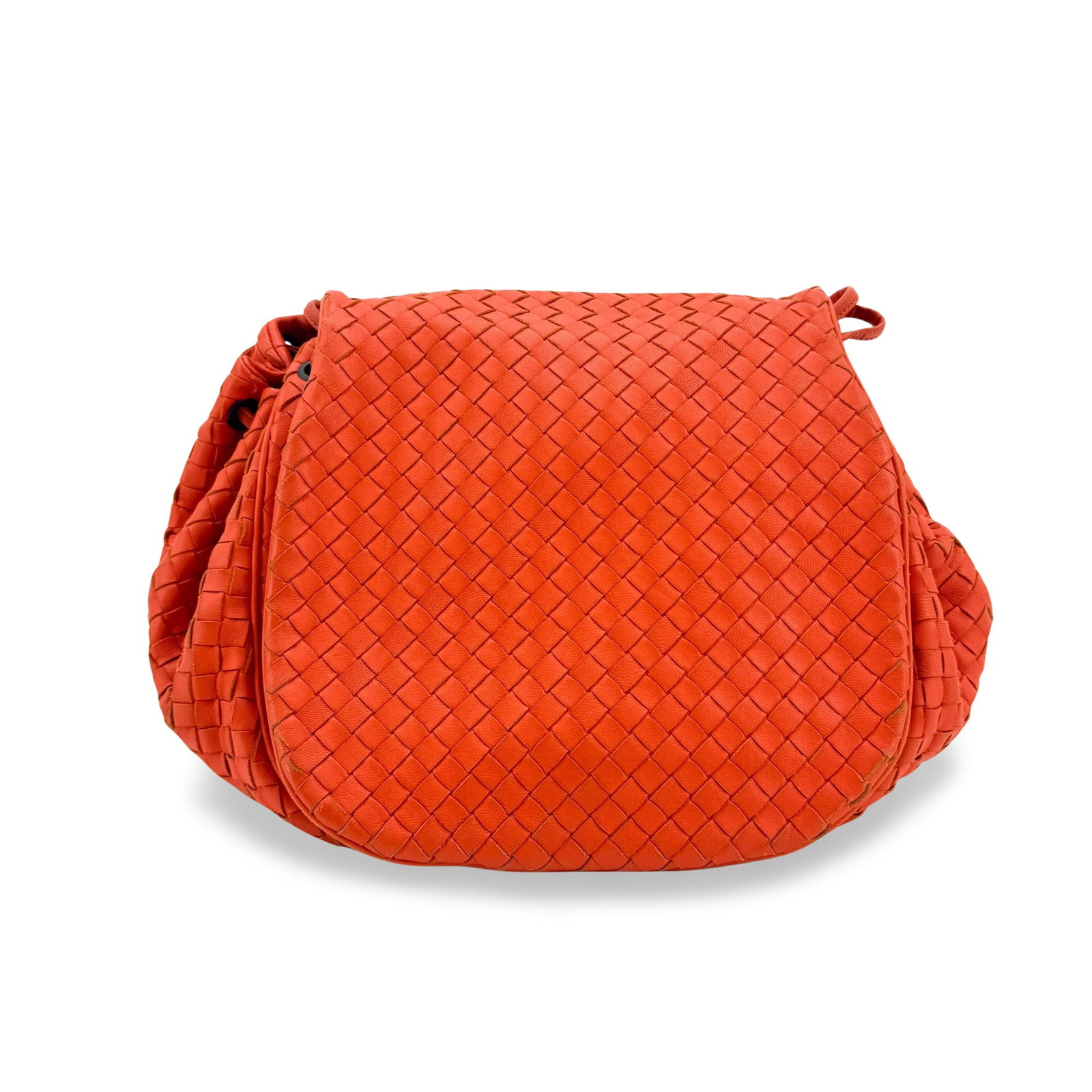 Bottega Veneta Convertible Flap Intrecciato Leather Handbag Orange: Bottega Veneta Convertible Flap Intrecciato Leather Handbag Orange A Bottega Veneta Convertible Flap bag in orange leather with the brand's signature Intrecciato design. Made in Italy, this women's ba