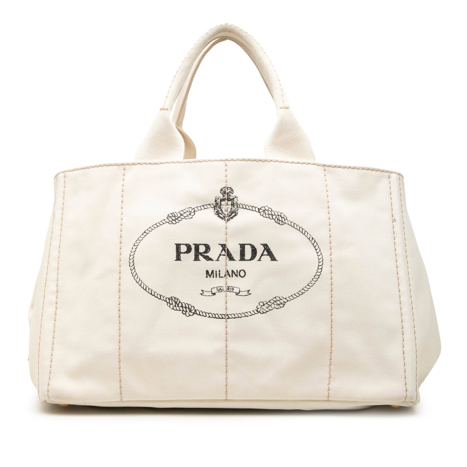 Prada Canapa Logo Tote Large White Canvas Satchel: Prada Canapa Logo Tote Large White Canvas Satchel Prada large Canapa logo tote crafted in white canvas with rolled handles, an open top, and interior zip and slip pockets. Made in Italy. Condition is 