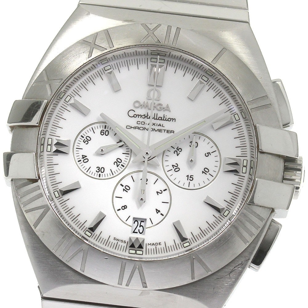 OMEGA Constellation Double Eagle 1514.20 mens automatic chronograph watch: OMEGA Constellation Double Eagle 1514.20 mens automatic chronograph watch Pre-owned OMEGA Constellation Double Eagle chronograph automatic men's wristwatch with a white dial, stainless steel case, and