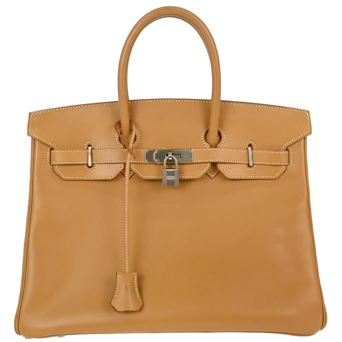 Hermes Birkin 35 Chamonix Leather Satchel Brown France: Hermes Birkin 35 Chamonix Leather Satchel Brown France Hermes Birkin 35 handbag in natural Chamonix leather with a structured satchel silhouette and double top handles. This women's bag features a tur