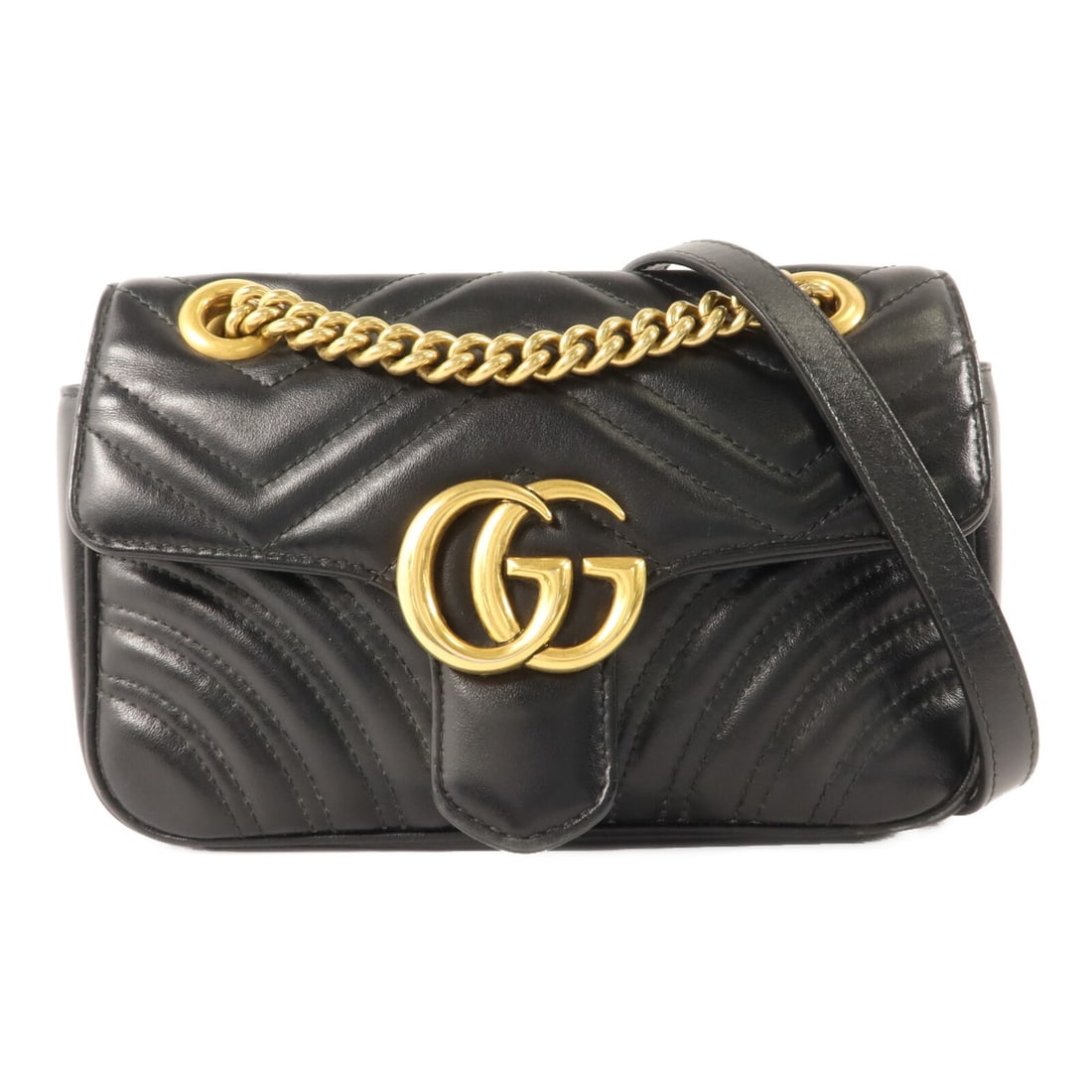 Gucci Marmont 446744 Small Black Calfskin Chain Shoulder Bag: Gucci Marmont 446744 Small Black Calfskin Chain Shoulder Bag Gucci GG Marmont small chain shoulder bag in black calfskin leather. This women's shoulder bag features a compact structured silhouette wit