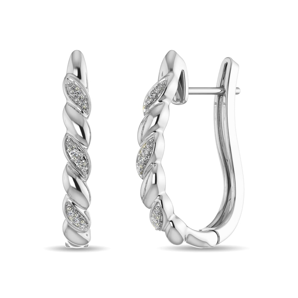 Diamond Hoop Earrings 1/10 Ct.tw in Sterling Silver: Diamond Hoop Earrings 1/10 Ct.tw in Sterling Silver Designed for everyday luxury, these hoops feature 1/10 Ct.Tw of brilliant diamonds set in polished sterling silver, offering effortless elegance. 14