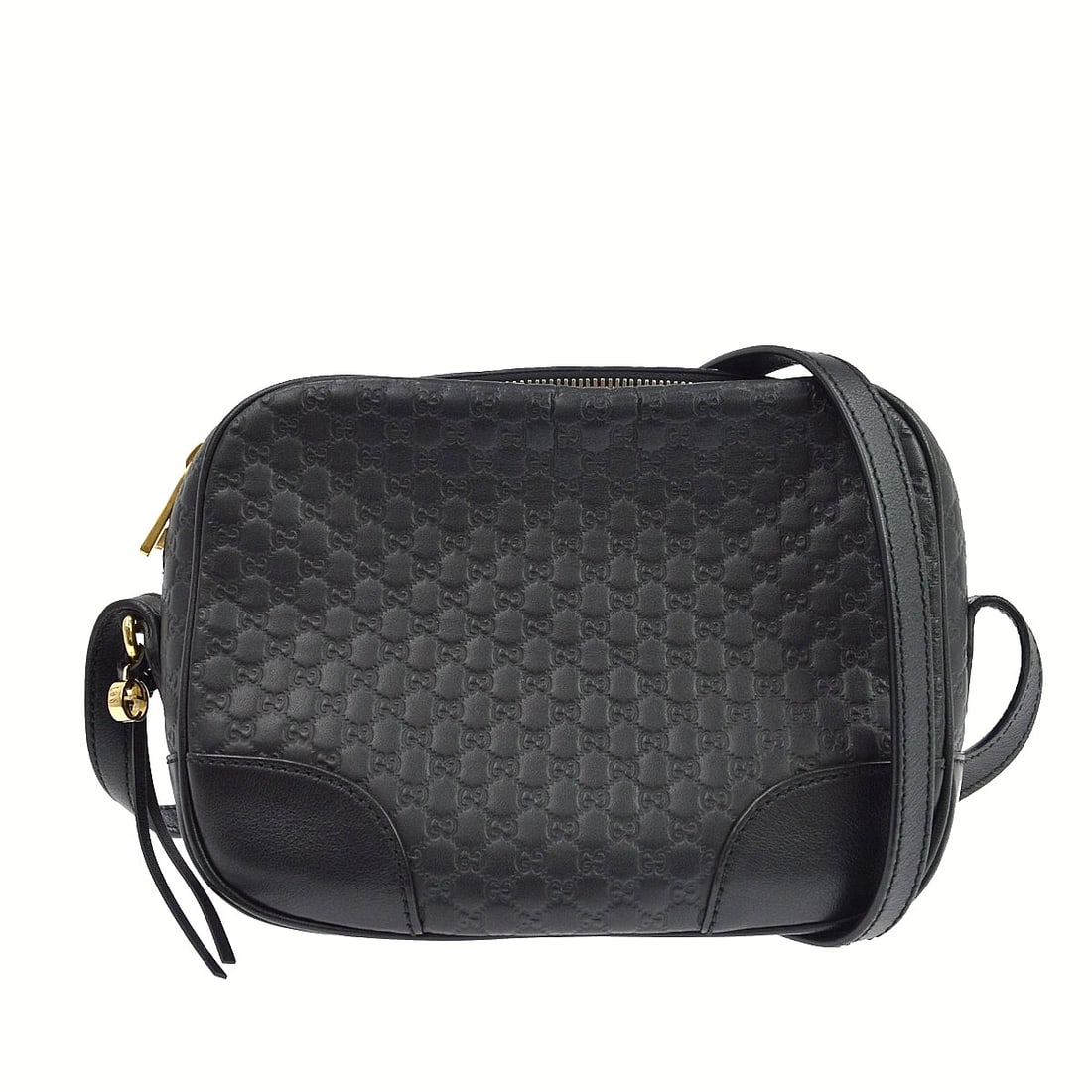 Gucci GG Small Zip Shoulder Bag Black Leather 449413: Gucci GG Small Zip Shoulder Bag Black Leather 449413 Vintage Gucci GG shoulder bag with a zip closure and leather strap. The bag features an interior with two pockets and eight card pockets. Made in I