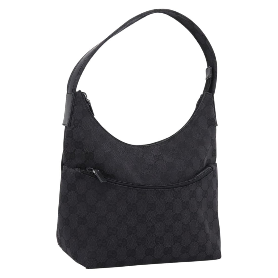 Gucci 001 3386 GG Canvas Shoulder Bag Black Silver: Gucci 001 3386 GG Canvas Shoulder Bag Black Silver Gucci shoulder bag in black and silver GG canvas with a compact silhouette and shoulder strap. Includes a dust bag. Condition is B with reasonable we