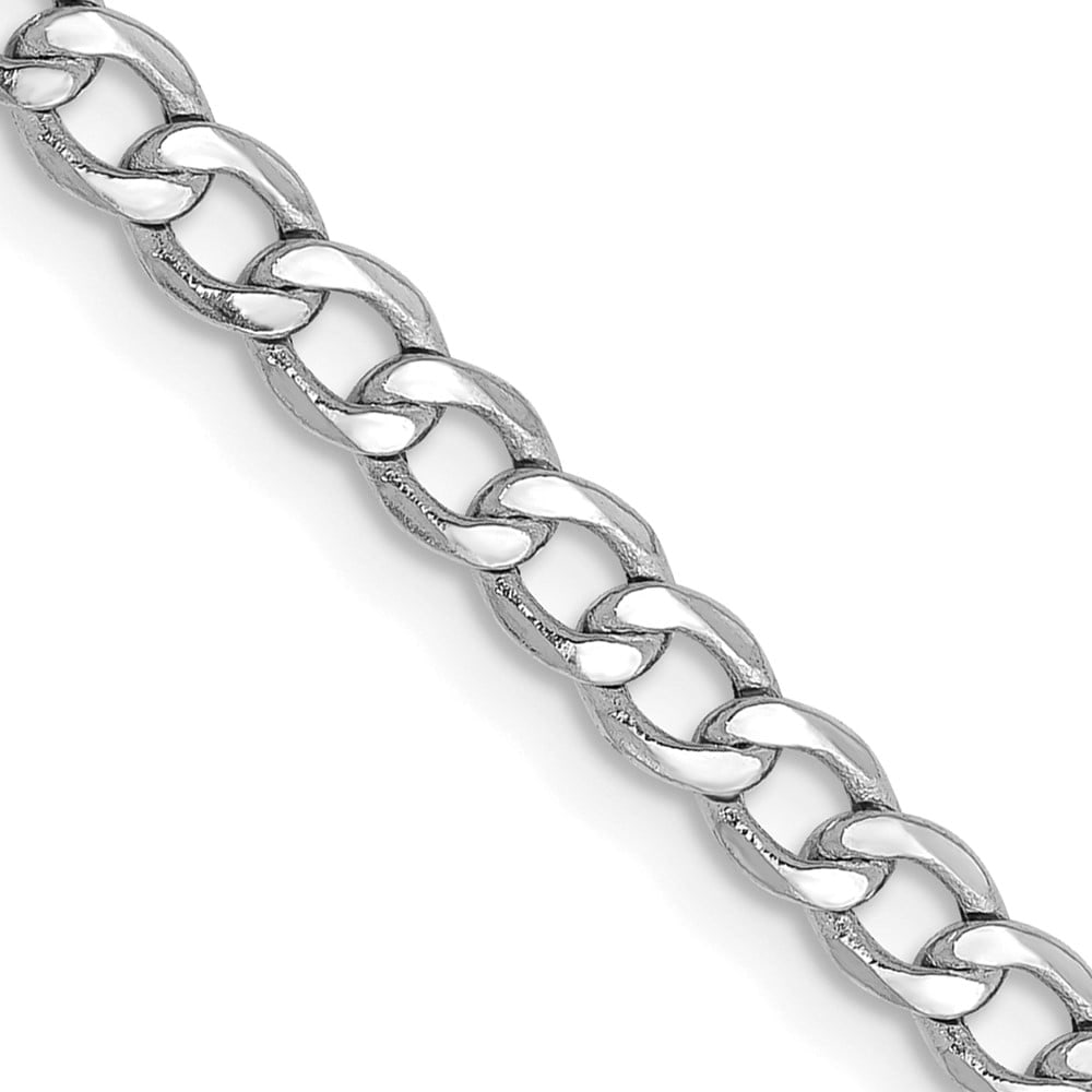 14k White Gold 3.35mm Semi-Solid Curb Chain: 14k White Gold 3.35mm Semi-Solid Curb Chain 14K White Gold 16 inch 3.35mm Semi-Solid Curb with Lobster Clasp Chain Metal: 14k White Gold Weight: 3.17 grams Length: 16" Width: 3.35" This item may take 