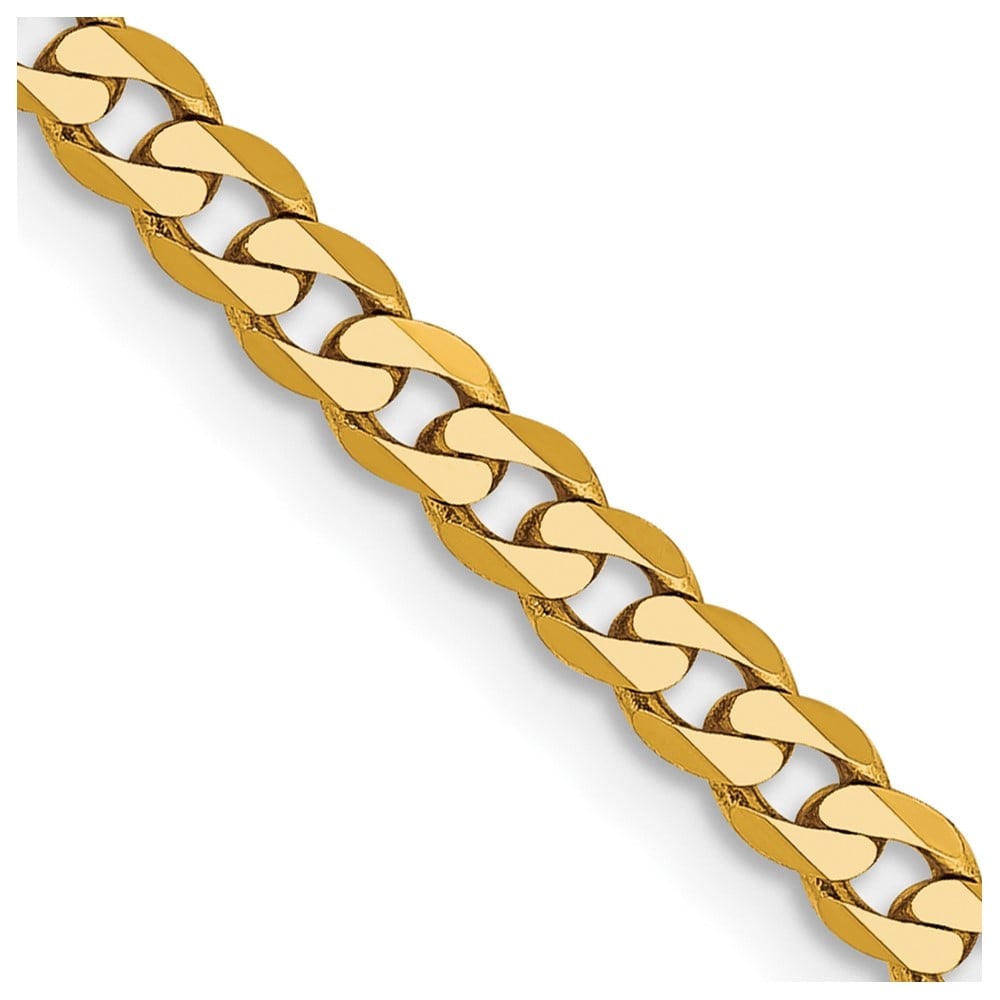 14k 2.9mm Flat Beveled Curb Chain: 14k 2.9mm Flat Beveled Curb Chain 14K 18 inch 2.9mm Flat Beveled Curb with Lobster Clasp Chain Metal: 14k Yellow Gold Weight: 5.95 grams Length: 18" Width: 2.9" This item may take 2-5 weeks for shippi