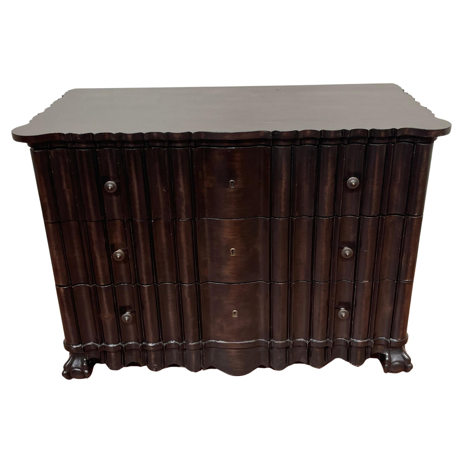 Portuguese Rococo Ebonized Three-Drawer Chest by Quatrain: Portuguese Rococo Ebonized Three-Drawer Chest by Quatrain This exquisite Portuguese Rococo Style Ebonized Three-Drawer Chest is a stunning addition to any home. Crafted by the renowned Quatrain Furnit