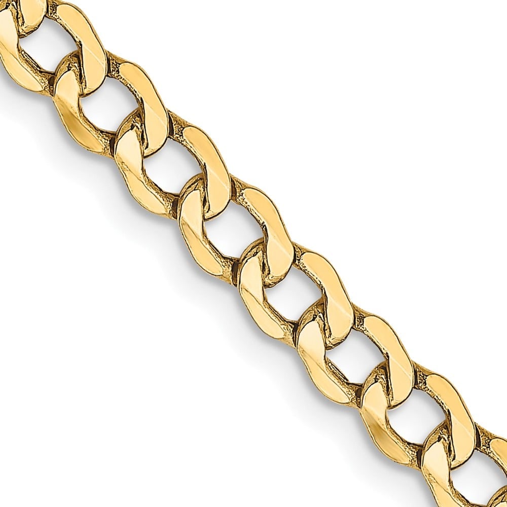 14k 4.3mm Semi-Solid Curb Chain: 14k 4.3mm Semi-Solid Curb Chain 14K 22 inch 4.3mm Semi-Solid Curb with Lobster Clasp Chain Metal: 14k Yellow Gold Weight: 6.08 grams Length: 22" Width: 4.3" This item may take 2-5 weeks for shipping. 