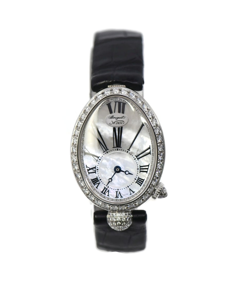 Breguet Naples 8928 Womens Automatic Wristwatch 18K White Gold Diamond Bezel: Breguet Naples 8928 Womens Automatic Wristwatch 18K White Gold Diamond Bezel Pre-owned Breguet Naples wristwatch for women with an automatic mechanical movement and analog display. This Swiss-made wat