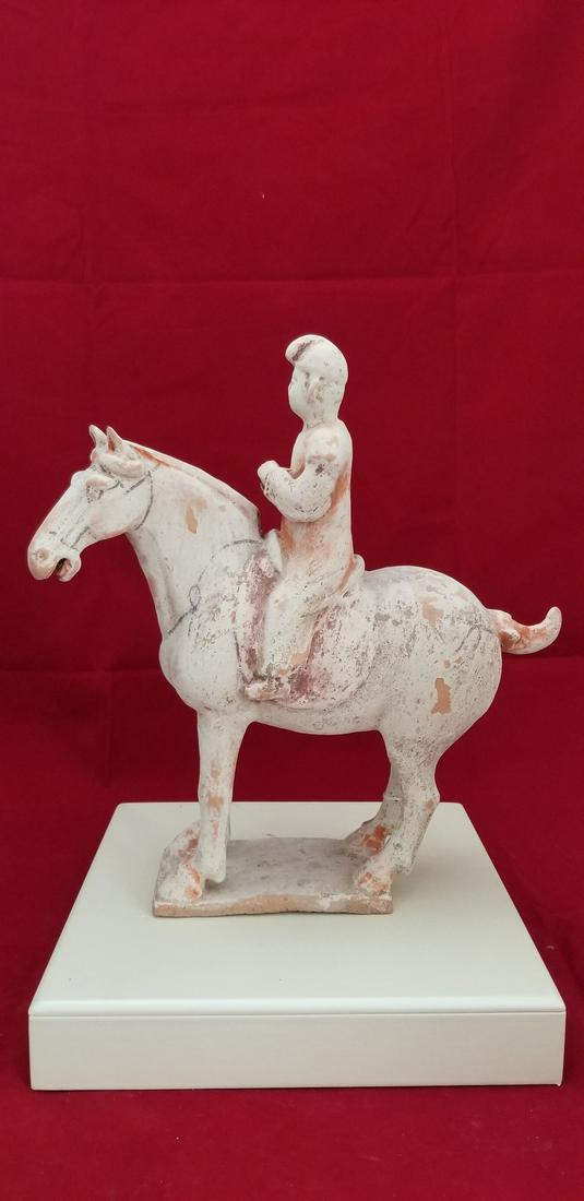Antique Tang Style red Terracotta Tang Horse and Rider: Fine museum quality Terracotta Large tang Horse & Rider style figurine 14" x 15"