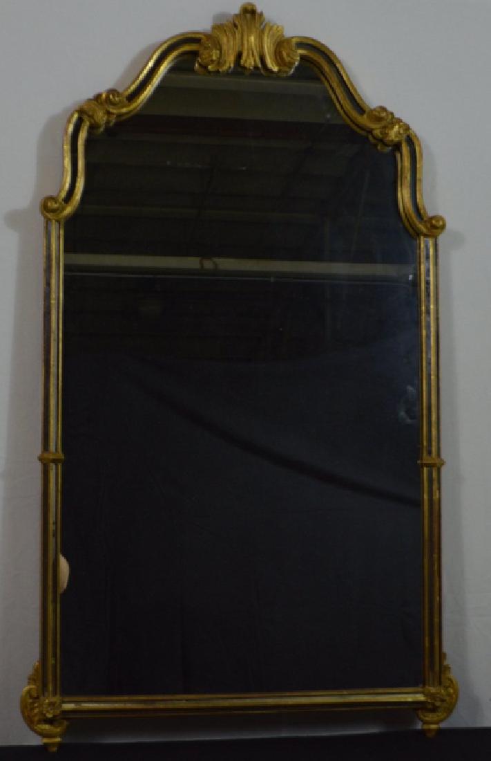 George III Style Giltwood Mirror: With an acanthus pendant over a shaped glass, with giltwood rails, the lower apron with acanthus finials at the corners Property of Walter Wagner