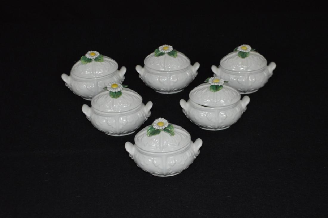 Set of Six Lidded Pot de Cremes: Each lid with a sunflower on top Property of Walter Wagner