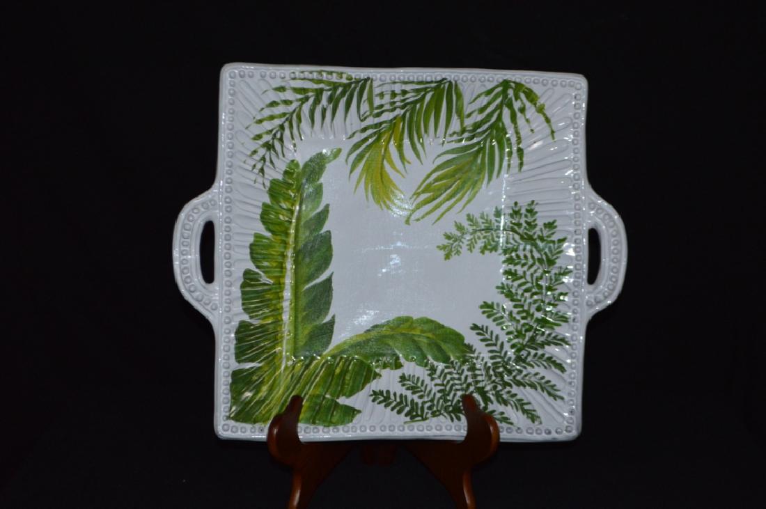 Vietre Ceramic Square Platter: Square with handles, decorated with ferns, the edges gadrooned. Property of Walter Wagner