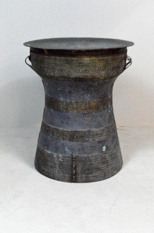 Bronze Thai Rain Drum: Of usual form, with Wheel of Dharma on drum top.