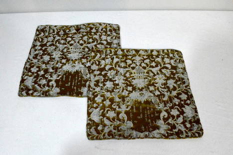 Pair of Fortuny Throw Pillow Cases: With gold silk backing, not filled with pillow