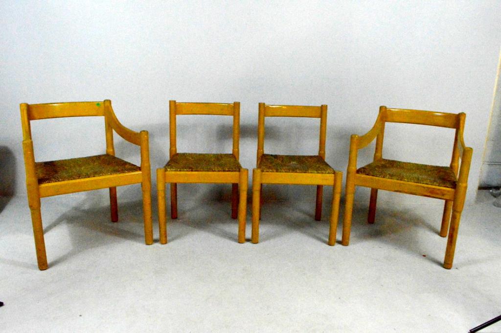 Set of Four Wood Chairs with Rush Seats (1 of 6)