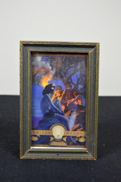 Maxfield Parrish (1870-1966), Primitive Man, 1920: Edison Mazda, glazed in antique frame. There is evidence of embossing on image. Frame:8 x 5.5 in.