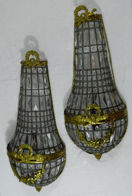 Pair of Louis XVI Style Crystal Two Light Sconces (1 of 12)