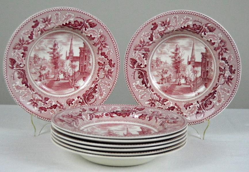 Eight Johnson Bros. Red Transfer Ware Bowls (1 of 4)