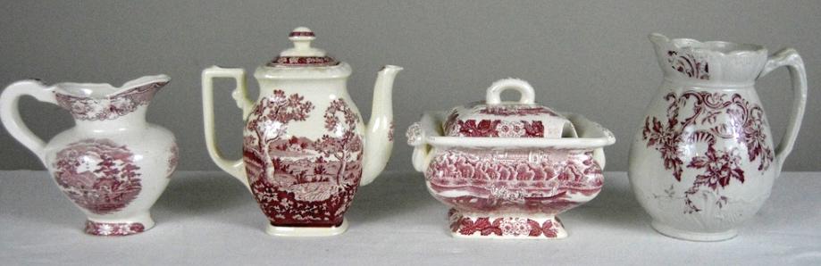 Four Red Transferware Serving Items (1 of 10)