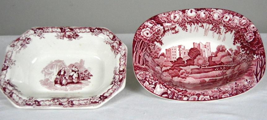 Two Red Transferware Vegetable Bowls (1 of 4)