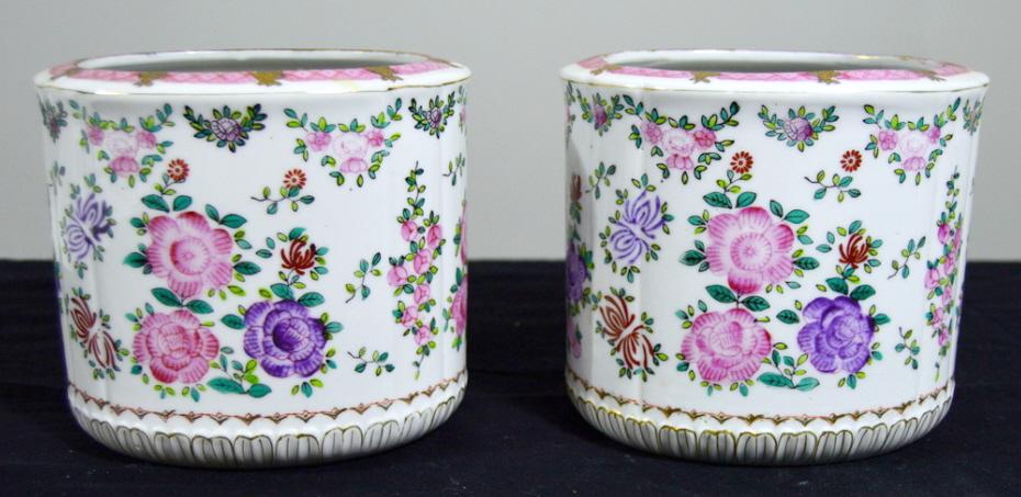 Pair of Floral Lowestoft Cache Pots (1 of 7)